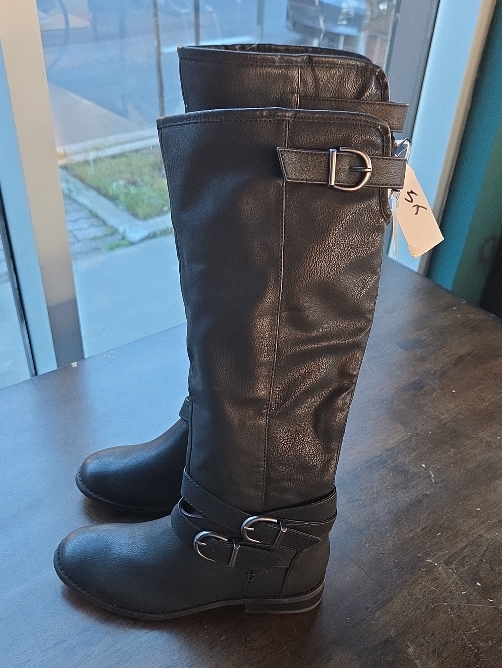 Madden Girl Size 5.5 Women’s Tall Black Buckle Riding Boots - Classic Style